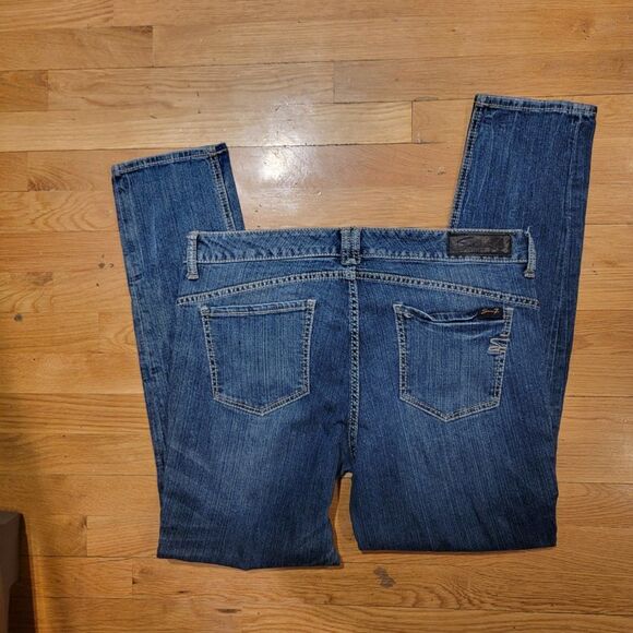 Seven7 Women's Blue Straight Leg Belt Loops Button Closure Jeans - Picture 6 of 8